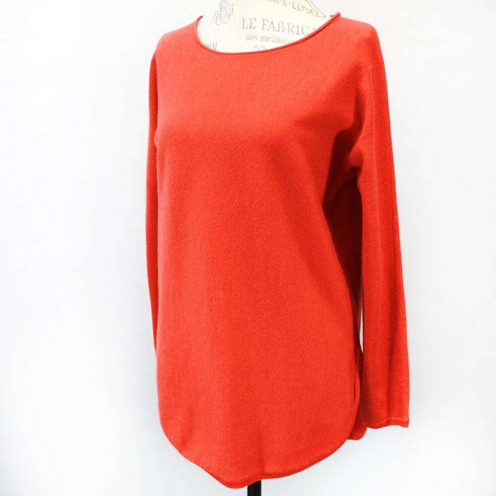 Eileen Fisher Red Sweater Tunic Pullover 100% Merino Wool Cozy Minimalist Small